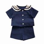 ベビー服 子供服 セーラー服 Tシャツ＋ハーフパンツ 2点セット リネン 半袖前開き かわいい トップス 半ズボン 男の子 女の子 キッズ