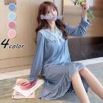 ネグリジェ パジャマ レディース 春夏秋 長袖ワンピース vネック レースルームウェア ゆったりネグリジェ ロング丈 ナイトロープ 部屋着 大人可愛い オシャレ