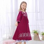 2020新作姫系 ネグリジェ   ワンピース パジャマ レース 綿  寝巻き 長袖    ロング丈 スウィート 女の子 子供服 部屋着