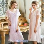 2020新作 レディース レース 姫系 ネグリジェ 寝巻き 5分袖 ロング丈 春 夏 ロリータ フリル ルームワンピース パジャマ ナイトウエア