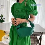 ワンピース ロング シャーリング ボリューム袖 バックリボン フェミニン 大人かわいい グリーンお出かけファッション 母親 シンプル レディース