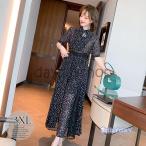 セットアップ スカート ワンピース 水玉 ドット柄 透け感 総柄プリント フェミニン ママ ガーリー お出かけファッション 休日スタイル