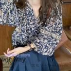 ブラウス レディース きれいめ 40代 秋新作 長袖ブラウス 花柄シャツ パフスリーブ Vネック シフォントップス オシャレカジュアル 韓国風 ゆったり 大人可愛い