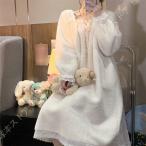 レディース ネグリジェ 冬 秋 もこもこ 部屋着 可愛い ルームウェア 寝間着 ルームワンピース ナイトウェア フランネル 冬用パジャマ 長袖 姫系 ゆったり