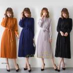 プリーツワンピース レディース 長袖 春物 ロングワンピース ミモレ丈ワンピース 無地 通勤 40代50代 フレアワンピース aラインワンピース お呼ばれ 卒業式