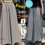 ワイドパンツ レディース スカーチョ ガウチョパンツ ボトムス ロングパンツ 長ズボン 夏物 ウエストゴム チェック柄 涼しい フレアパンツ 体型カバー こなれ感