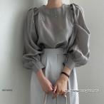 パフスリーブブラウス レディーストップスシャツ 長袖 春夏服 透け感 丸首 フリル プルオーバー 長袖ブラウス シャツブラウス オフィス 大人 卒業式 入学式 20代