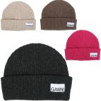 ショッピングビーニー GANNI ガニー リブニットビーニー ロゴ入り ウール ニット帽 Wool Rib Knit Beanie A5118 A5369 A5984 A6058