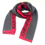 ルイヴィトン LOUIS VUITTON マフラー エシャルプ LVジェネレーション グレー 赤 送料無料 h0425lq025187s 中古 古着 ブランド古着DB