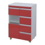 JKプラン Parl 鏡面仕上げキッチンカウンター レンジワゴン 60cm幅 レッド FPL-0002-RE
