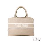 ショッピングMIUMIU miumiu ミュウミュウ ロゴ デニム スモール 5BA219 ベージュ レディース トートバッグ