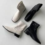 ショートブーツ サイドジップ スクエアトゥ レディース ローヒール 黒 白 ブラック ホワイト 歩きやすい 痛くない カジュアル シンプル 靴 婦人靴 韓国