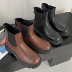 ショートブーツワークブーツサイドゴアトラックソールレディースミドルヒール黒...