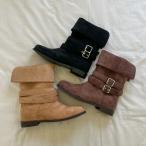 ショートブーツエンジニアブーツ2wayベルトスエードフラットレディースぺた...