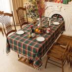 送料無料 テーブルクロス チェック チェック柄 タッセル フリンジ レトロ グリーン レッド 緑 赤 長方形 コーヒーテーブル 1枚