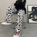 パンツ 柄パンツ ダルメシアン柄 ダルメシアン 牛柄 アニマル柄 アニマル プリーツ ワイドパンツ イージーパンツ ルームウェア ウエストゴム モノトーン 白黒