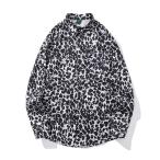 ショッピングダルメシアン 柄シャツ アニマル柄 動物柄 ヒョウ柄 ダルメシアン柄 レオパード ぼかし柄 ぼかし モノトーン 白黒 グレー 無彩色 長袖 長袖シャツ オーバーサイズ