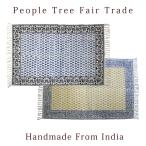 フェアトレード（ PeopleTree 手織りブロックプリントラグマット（大）60×90cm ）キッチンマット 玄関マット 手織り