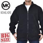 大きいサイズ メンズ MK MICHAEL KORS マイケルコース ボアジャケット フリース ブルゾン 総柄 MKロゴ 刺繍 スタンドカラー ジップアップ ブラック 黒 XXL