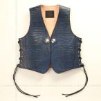  крокодил рисунок кожа лучший /LEATHER VEST( голубой ) 4WV-13CR-BL