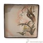 角皿 花鳥乾山十二月 鶯　(1月）うぐいす 1枚 ( 名入れ有料 退職祝い 定年 角皿 長皿 焼き魚 さんま おしゃれ 清水焼 京焼 結婚 出産 内祝い 引き出物 )