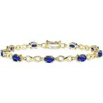 【並行輸入品】イエローゴールド フラッシュ加工 スターリングシルバー 人工宝石 楕円形 光沢仕上げ インフィニティ クラシック テニスブレスレット