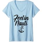 ショッピングsailing Womens Sailing Shirt Feeling Nauti Naughty Funny Pun Anchor Gift V-Neck T-Shirt　並行輸入品