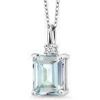【並行輸入品】Gem Stone King 4.27カラット シミュレイテッド アクアマリン ネックレス ペンダント レディース ラボグロウンダイヤモ