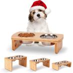 [ параллель импортные товары ] Elevated Dog Bowls Bamboo Raised Dog Bowl for Small Dogs &amp; Cats wi