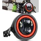 【並行輸入品】 オートバイヘッドライトハウジング 5 3/4 5.75インチ LED ヘッドライト スモークヘイロー レッド DRL シャドウビュ