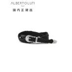 ショッピングウエスタン アルベルト ルティ ALBERTO LUTI　レザーメッシュベルト メンズ プンターレ スムースレザー ブラック 黒 2.5cm幅 ウエスタン真鍮バックル 国内正規品