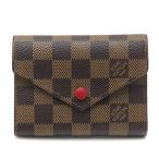 ショッピングダミエ LOUIS VUITTON ルイヴィトン N41659 ポルトフォイユ・ヴィクトリーヌ ダミエ エベヌ コクリコ 三つ折り財布 レディース財布