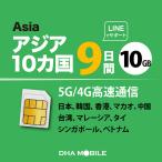 アジア SIMカード 10か国 9日間 10GB プリペイドSIM 日本+アジア9か国 4G/LTE回線 データ通信専用 simフリー端末のみ対応