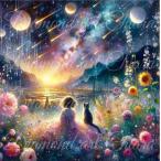 ショッピングビーズ ノーマル×スペシャルMix(オーロラ・フェアリーダスト) Stardust Bloom〜少女と猫〜　50×50cm（スクエア）