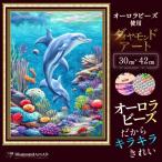 【オーロラビーズ使用】ダイヤモンドアート キット ハート 海 イルカ 額縁印刷 A3 四角 手芸 画材 初心者ビーズ AMAB-23