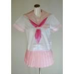 夏ピンクセーラー服 上下セット (半袖 学校制服 学販 スクール オリジナル スカーフ付,30cm・40cm丈)