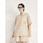 トーマスマグパイ THOMAS MAGPIE P/Ten Stripe Shirts BEIGE ストライプ シャツ 半袖 オーバーサイズ ポケット 刺繍 ファンシー リラックス 送料無料