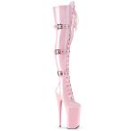 Pleaser プリーザー ニーハイブーツ サイハイブーツ 25.5 cm ヒール 厚底 ハイヒール エナメル 桃色 ベビー ピンク 編み上げ バックル ベルト 大きいサイズ 取寄