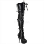 ニーハイブーツ サイハイブーツ 厚底 Pleaser プリーザー 15 cm ヒール 編み上げ ハイヒール 黒 ブラック つや消し 大きいサイズ 靴 レディース メンズ 取寄