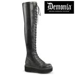 demonia デモニア サイハイブーツ 厚底 ラバーソール 5 cm ヒール 黒 ブラック 合皮 編み上げ ジッパー 大きいサイズ ニーハイブーツ 靴 レディース メンズ 取寄