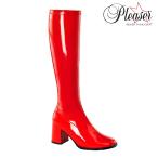 ロングブーツ レディース メンズ ローヒール ストレッチ 大きいサイズ 小さいサイズ ブーツ Pleaser プリーザー 8cm ヒール 赤 レッド エナメル ファスナー 即納