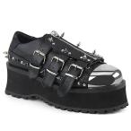 Yahoo! Yahoo!ショッピング(ヤフー ショッピング)厚底 スニーカー メンズ demonia デモニア 7 cm ヒール 厚底 シューズ 黒 ブラック 合皮 シルバー メタル つま先 大きいサイズ 編み上げ スタッズ ベルト 取寄