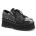 Yahoo! Yahoo!ショッピング(ヤフー ショッピング)厚底 スニーカー メンズ demonia デモニア 7cm ヒール 厚底 シューズ 黒 ブラック 合皮 シルバー メタル つま先 編み上げ スタッズ ベルト ジッパー スカル 取寄