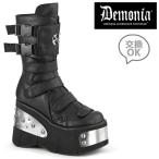 demonia デモニア ミドルブーツ 厚底 ウェッジソール 11.5 cm ヒール 黒 ブラック メタルプレート バックル ストラップ 大きいサイズ 靴 レディース メンズ 取寄