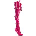 Pleaser プリーザー ハイヒール ニーハイブーツ 大きいサイズ 小さいサイズ ホットピンク エナメル 13cm ヒール 高め レディース メンズ 編み上げ ベルト 取寄