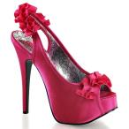 Pleaser プリーザー サンダル インヒール インソール 厚底 赤紫 フューシャ サテン フリル ハイヒール レディース メンズ 14 cm ヒール 15センチ ヒール 取寄