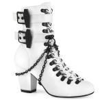 demonia デモニア ショートブーツ 7.5 cm ヒール 白 ホワイト チェーン バックル ストラップ 編み上げ 大きいサイズ アンクルブーツ 靴 レディース メンズ 取寄