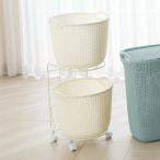 CURVER/カーバー ニット調ランドリーワゴン＋バスケットセット（ラウンド用ワゴン2段＋ラウンドタイプ×2個） トイレ 洗面所 ランドリー 洗濯かご 622004