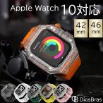 apple watch アップルウォッチ バンド 46mm シリーズ10 seres10 クリア 透明 ウルトラ ベルト ステンレス ケース カバー 一体型　ラバー  メンズ