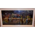 イタリア絵画 油絵 マントヴァーニ（イタリア）「夜のパリ」 風景画 インテリア　定価500000円